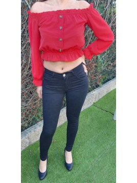 Crop Top Rouge Manche Longue